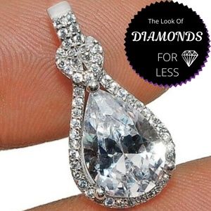 NWT Brilliant 3ct Teardrop Sapphire Ster. Necklace